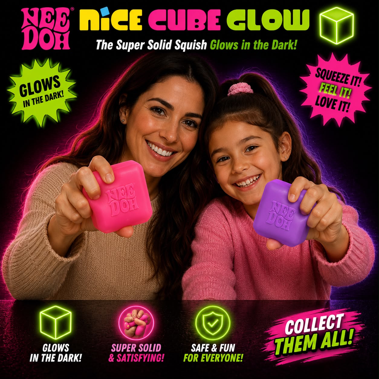 NeeDoh Nice Cube Glow in the Dark Slime Bucket – Super Stretchy Sensory Toy