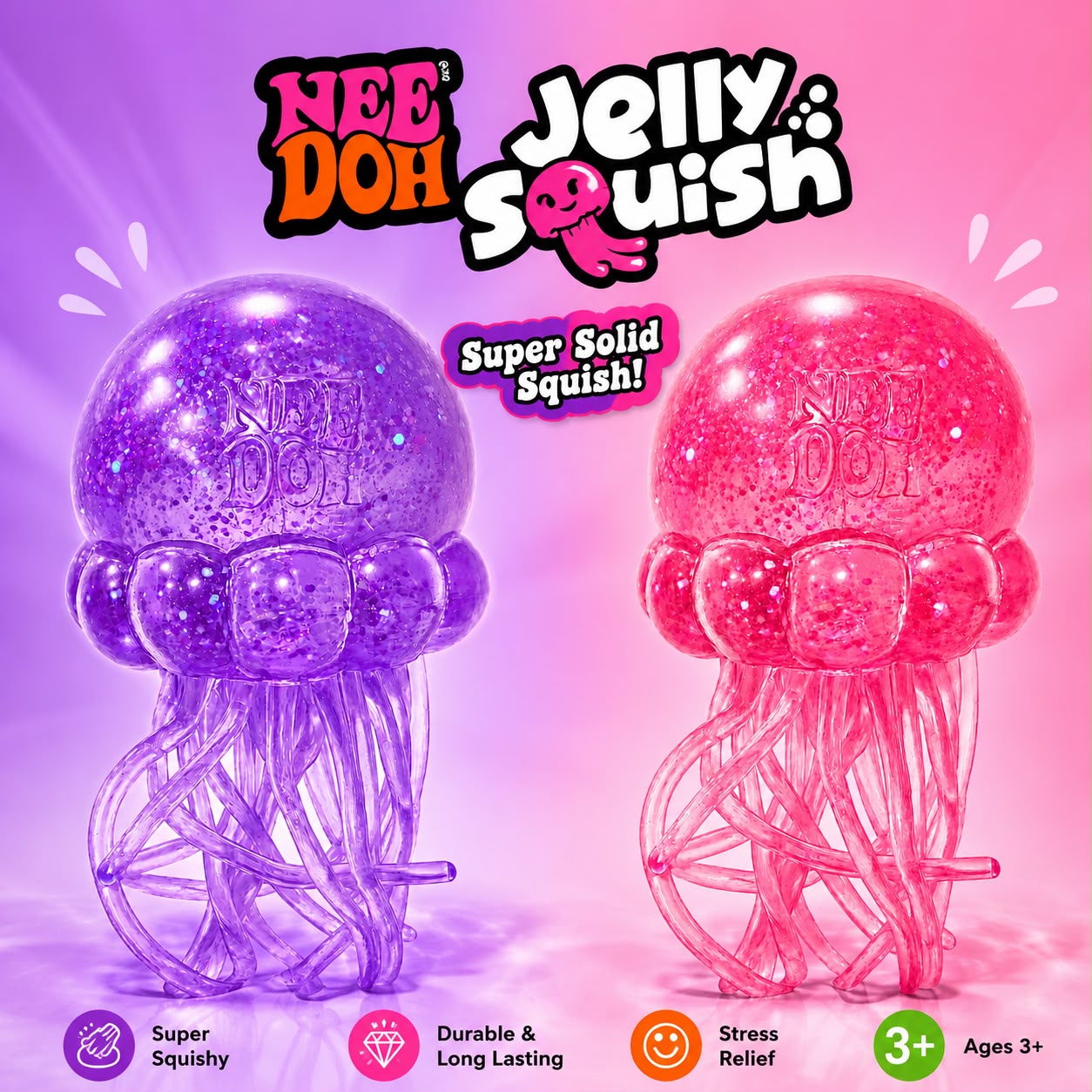 Nee Doh Jelly Squish Super Solid Squishy Toy Stress Relief Sensory Fidget