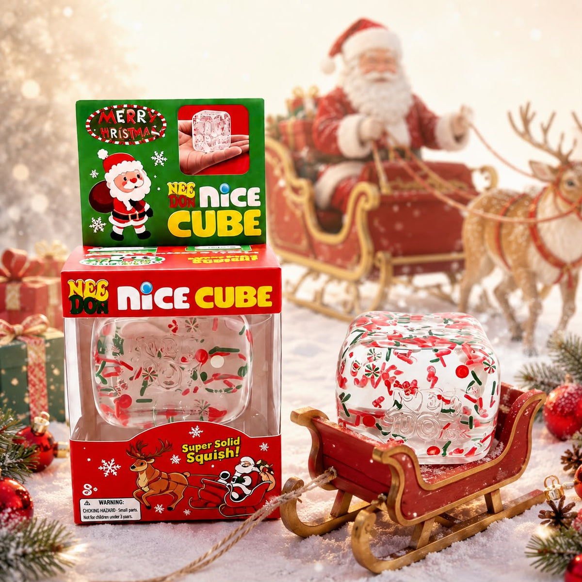 Christmas Clear Squishy Cube 🎄 Holiday Candy Cane Design | Super Solid Stress Relief Toy | Limited Stock