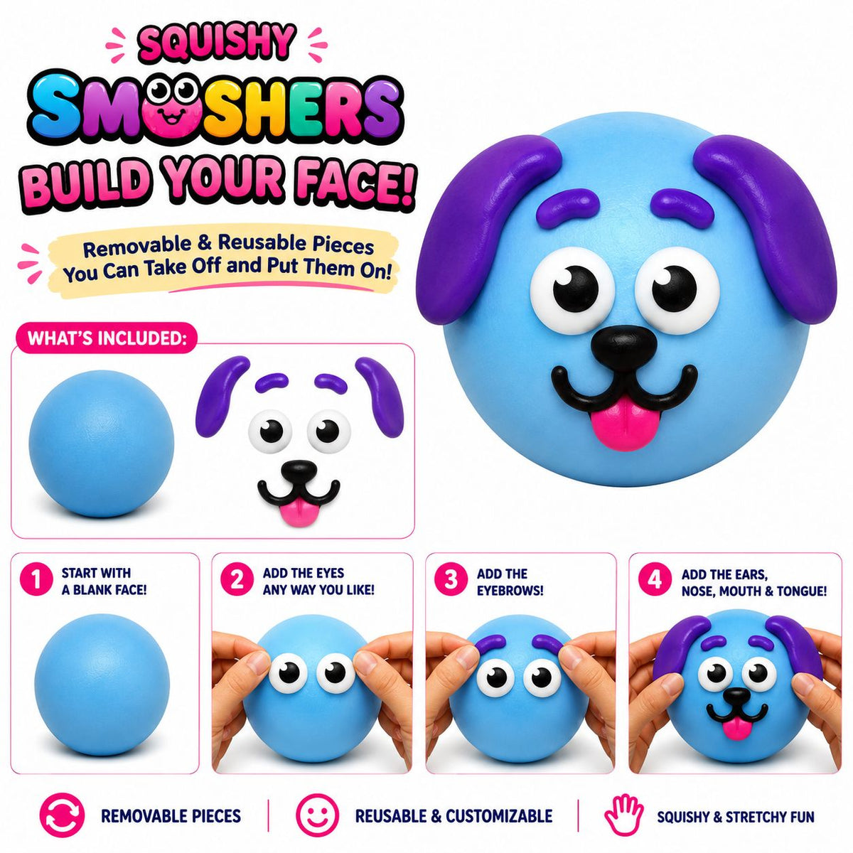 Squishy Smooshers Funny Face Stress Relief Sensory Toy