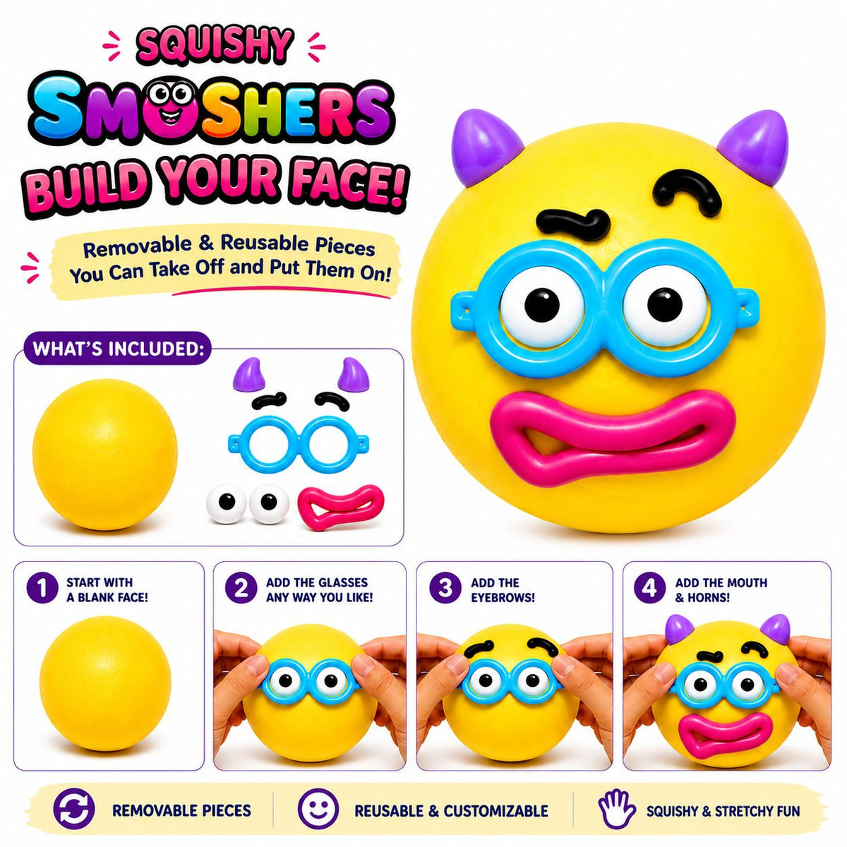 Squishy Smooshers Funny Face Stress Relief Sensory Toy