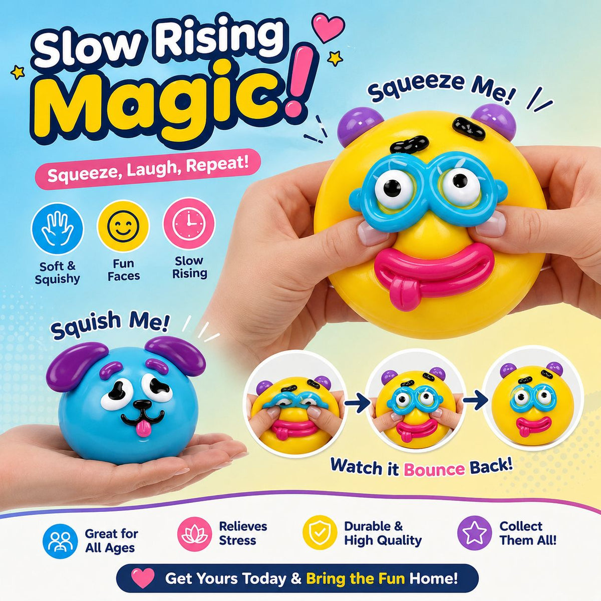 Squishy Smooshers Funny Face Stress Relief Sensory Toy