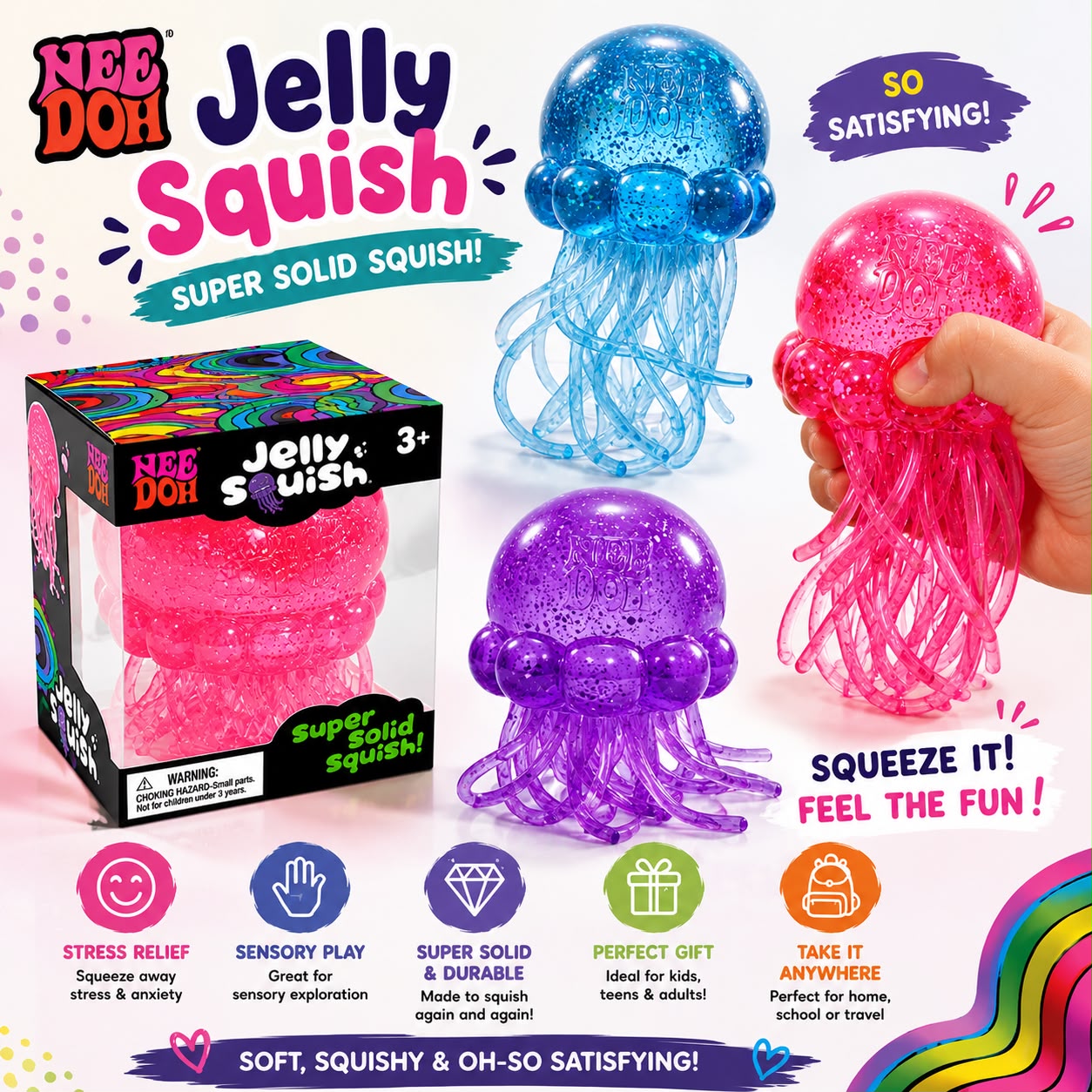 Nee Doh Jelly Squish Super Solid Squishy Toy Stress Relief Sensory Fidget