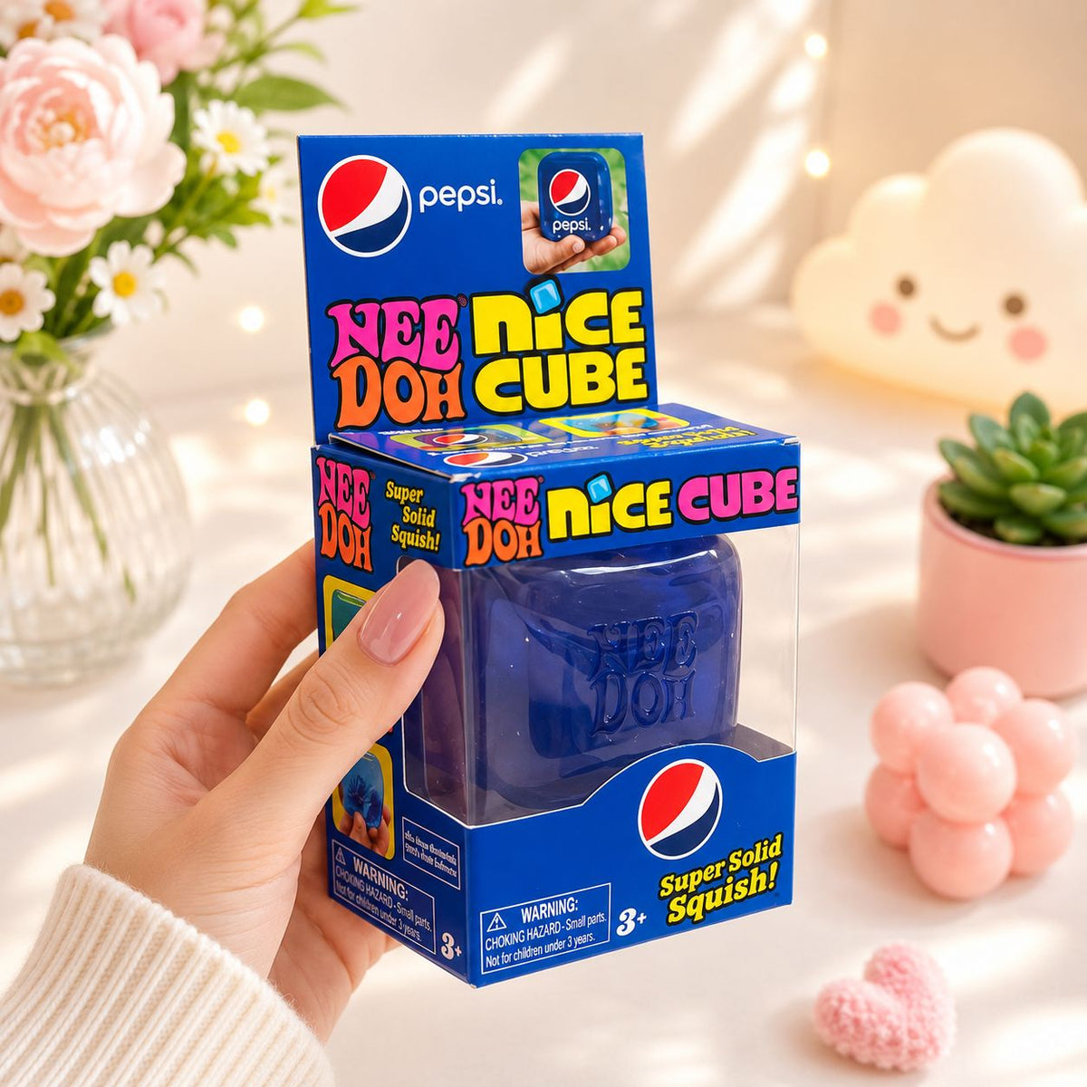 Needoh Nice Cube Blue Squishy Stress Relief Fidget Toy Soda Style