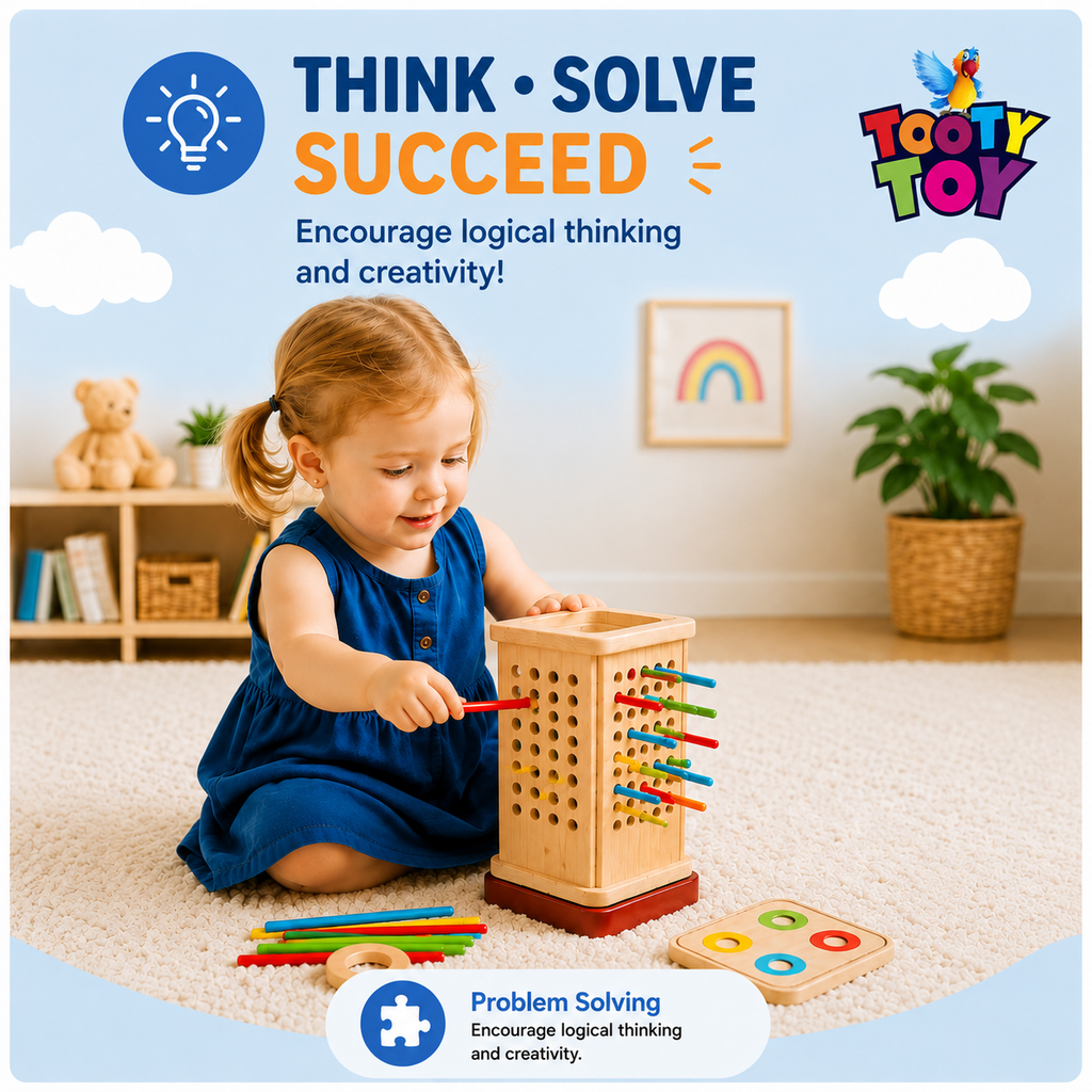Wooden Stick Pulling Game for Toddlers – Montessori Fine Motor Skills Educational Toy with Color Matching & Dice Game