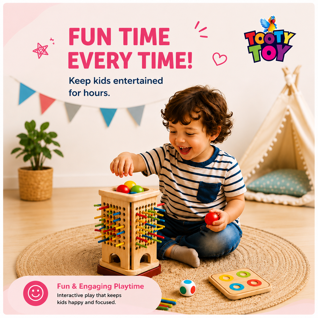 Wooden Stick Pulling Game for Toddlers – Montessori Fine Motor Skills Educational Toy with Color Matching & Dice Game