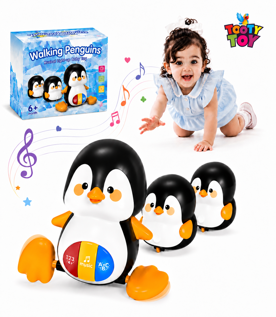 Walking Penguins Musical Baby Toy – Crawling Penguin Learning Toy with Lights & Music for Babies