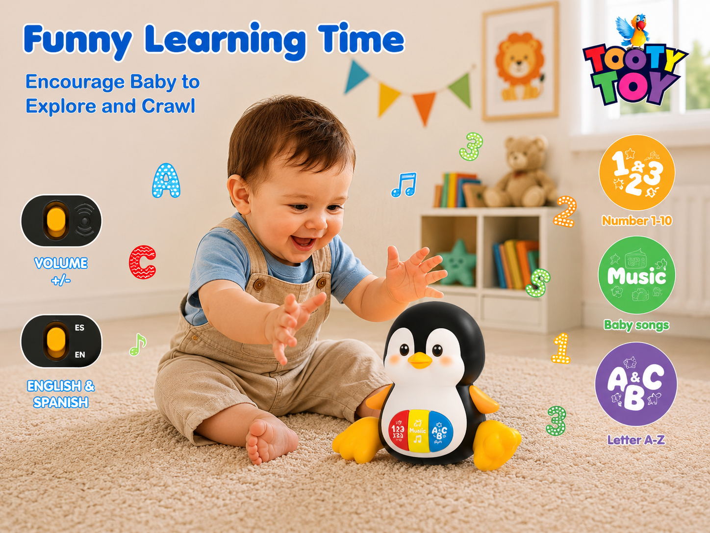 Walking Penguins Musical Baby Toy – Crawling Penguin Learning Toy with Lights & Music for Babies