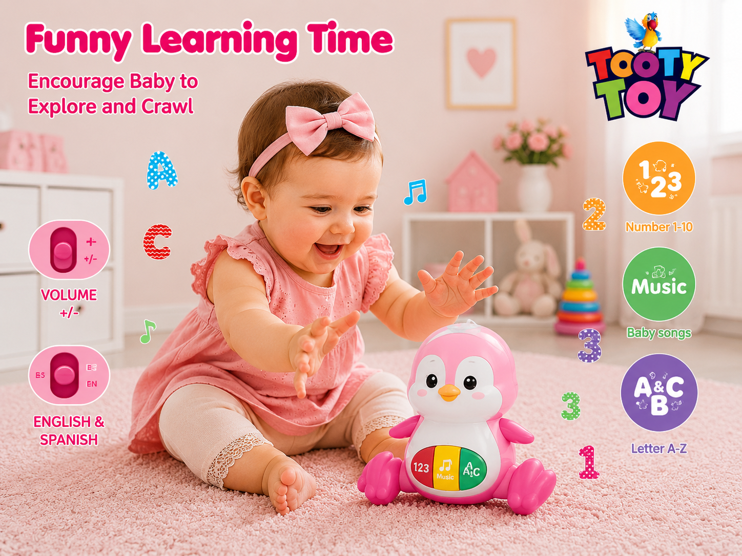 Walking Penguins Musical Baby Toy – Crawling Penguin Learning Toy with Lights & Music for Babies