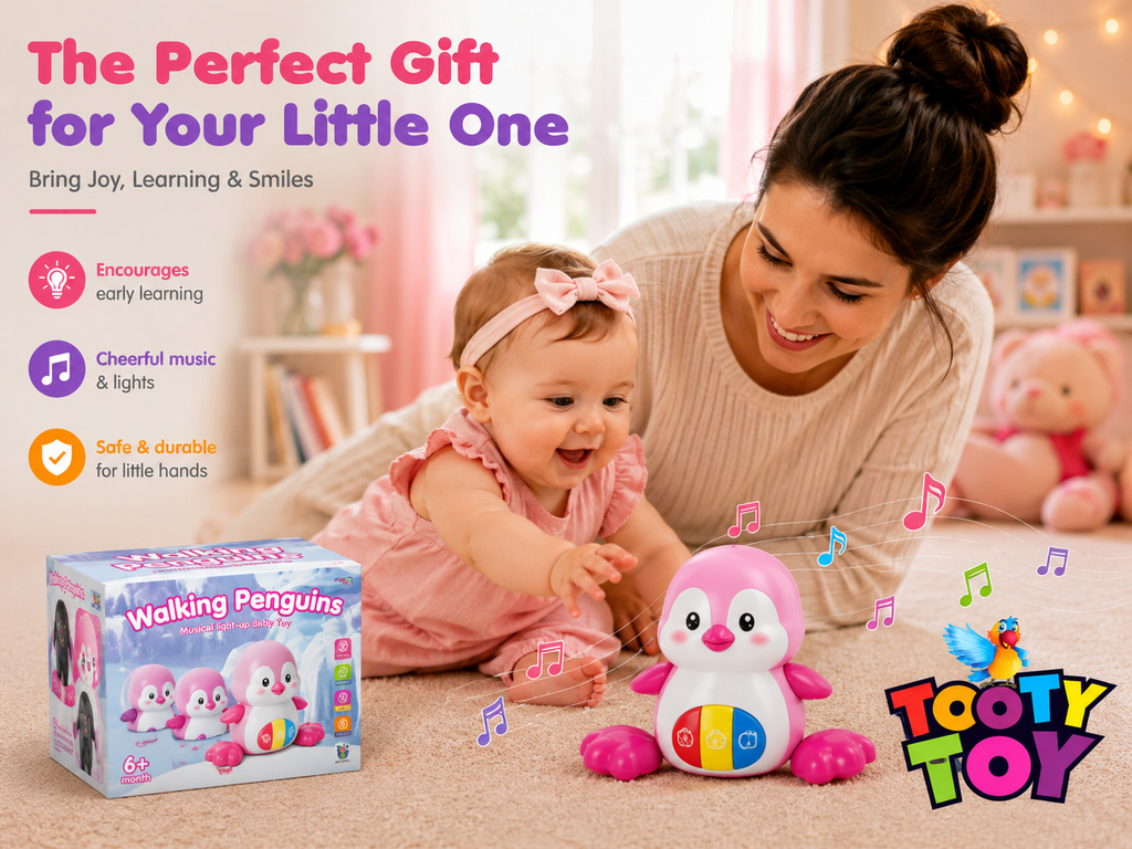 Walking Penguins Musical Baby Toy – Crawling Penguin Learning Toy with Lights & Music for Babies