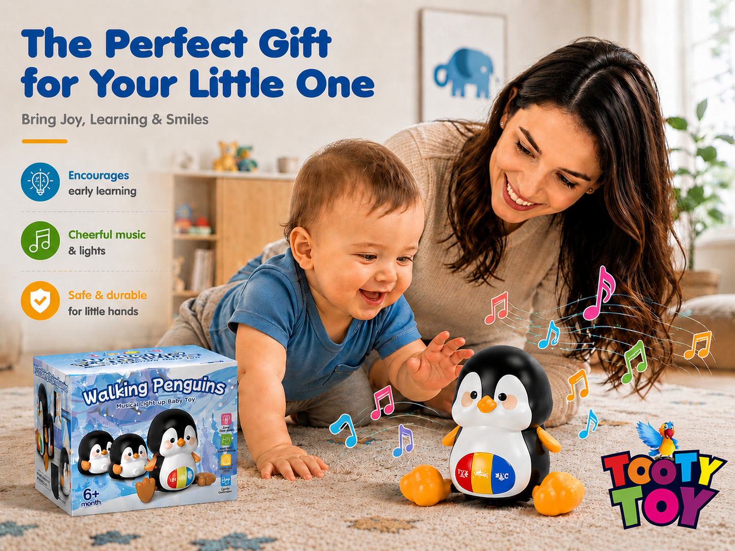 Walking Penguins Musical Baby Toy – Crawling Penguin Learning Toy with Lights & Music for Babies