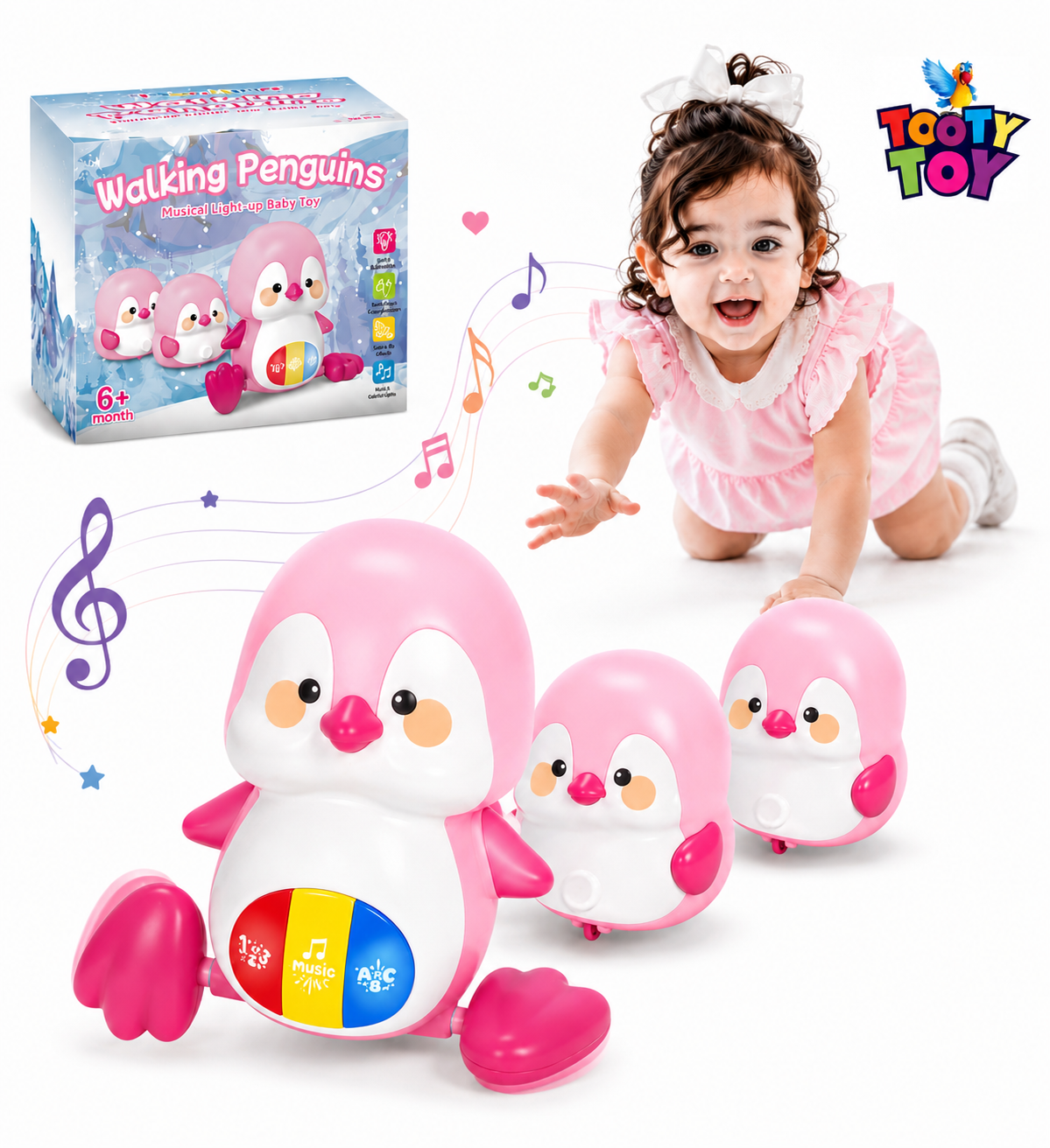 Walking Penguins Musical Baby Toy – Crawling Penguin Learning Toy with Lights & Music for Babies