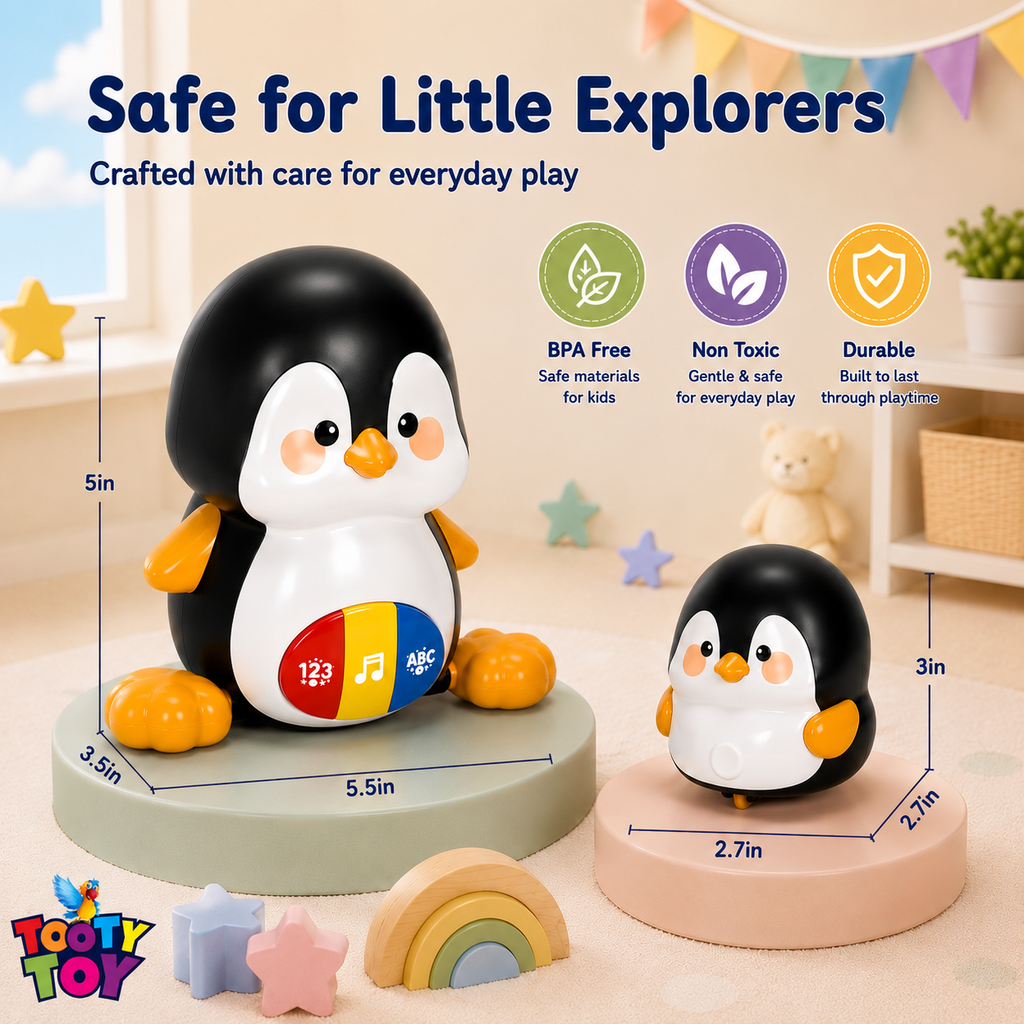 Walking Penguins Musical Baby Toy – Crawling Penguin Learning Toy with Lights & Music for Babies