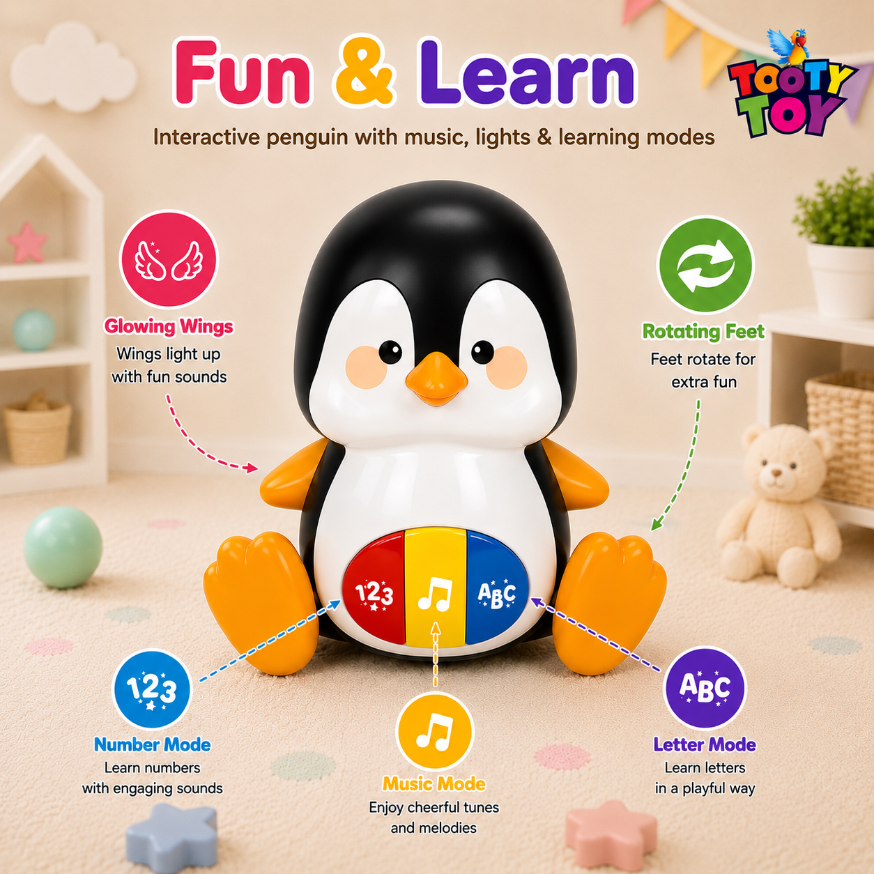 Walking Penguins Musical Baby Toy – Crawling Penguin Learning Toy with Lights & Music for Babies