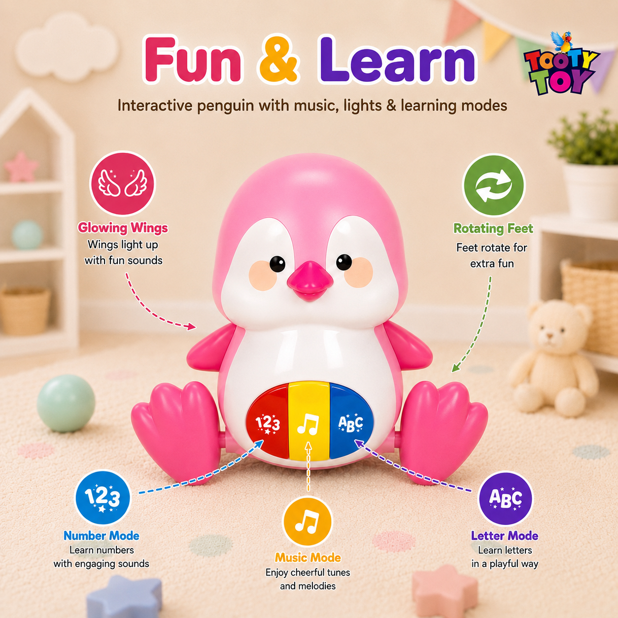 Walking Penguins Musical Baby Toy – Crawling Penguin Learning Toy with Lights & Music for Babies