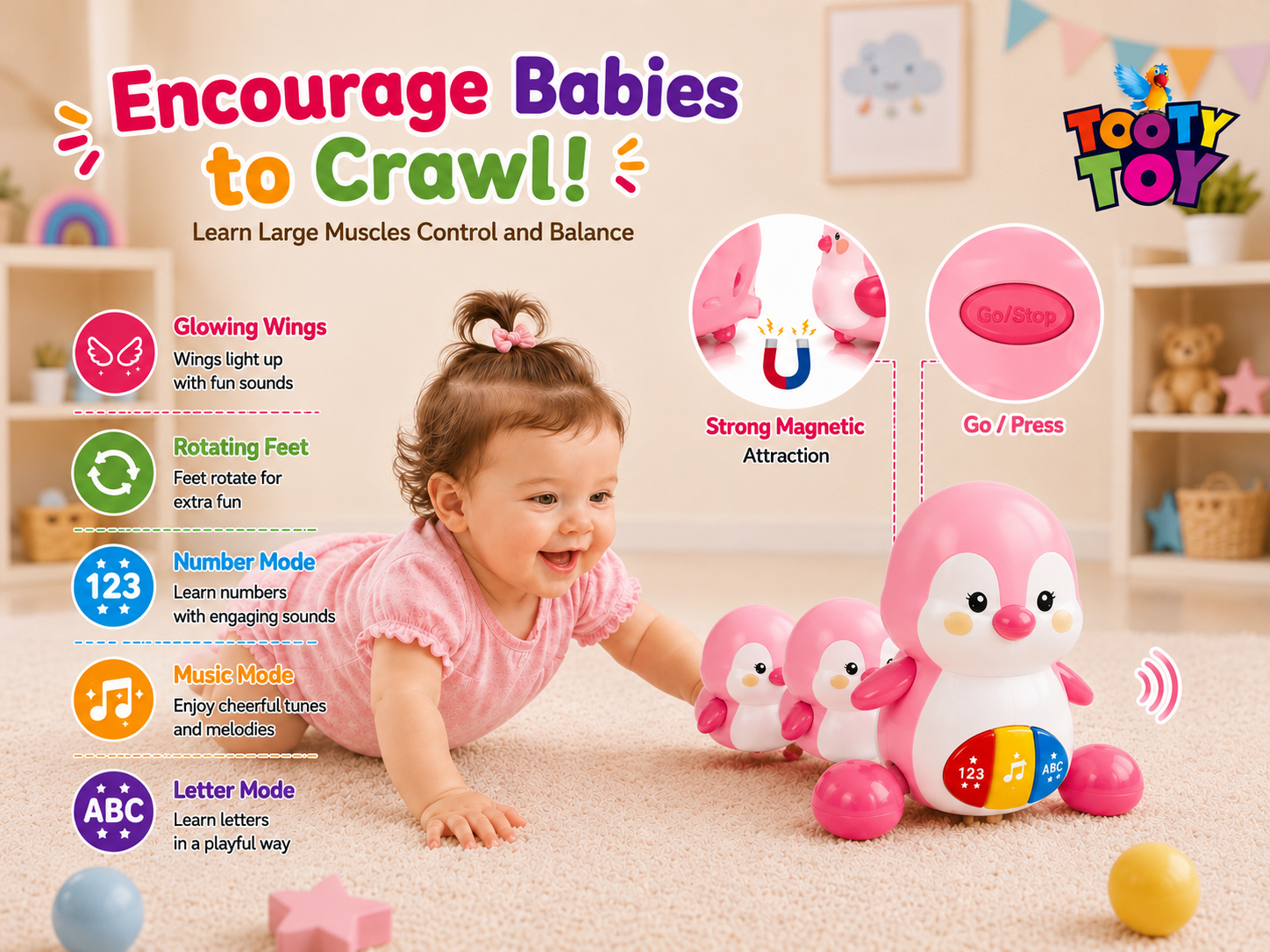Walking Penguins Musical Baby Toy – Crawling Penguin Learning Toy with Lights & Music for Babies