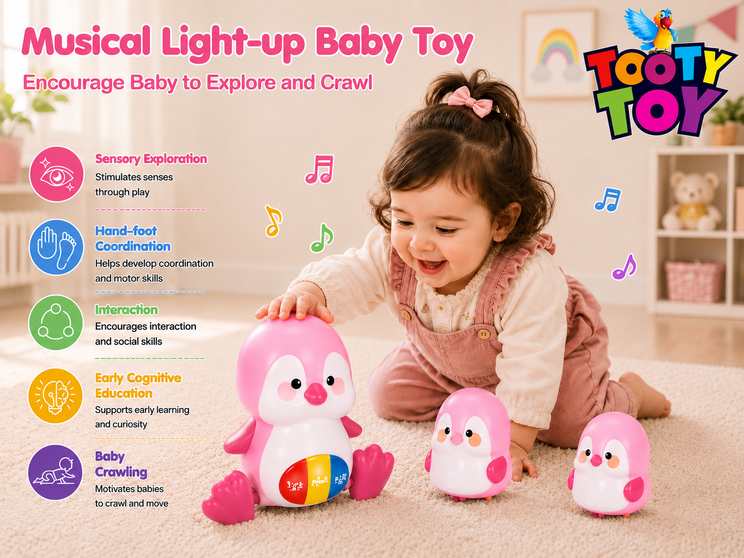 Walking Penguins Musical Baby Toy – Crawling Penguin Learning Toy with Lights & Music for Babies