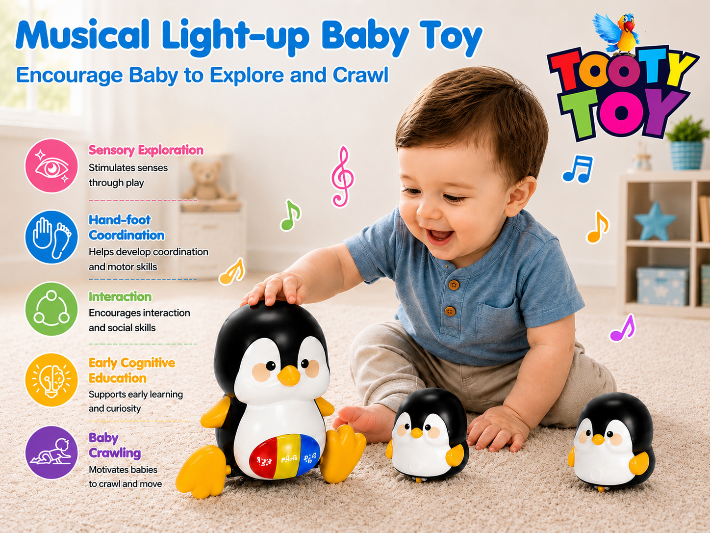 Walking Penguins Musical Baby Toy – Crawling Penguin Learning Toy with Lights & Music for Babies